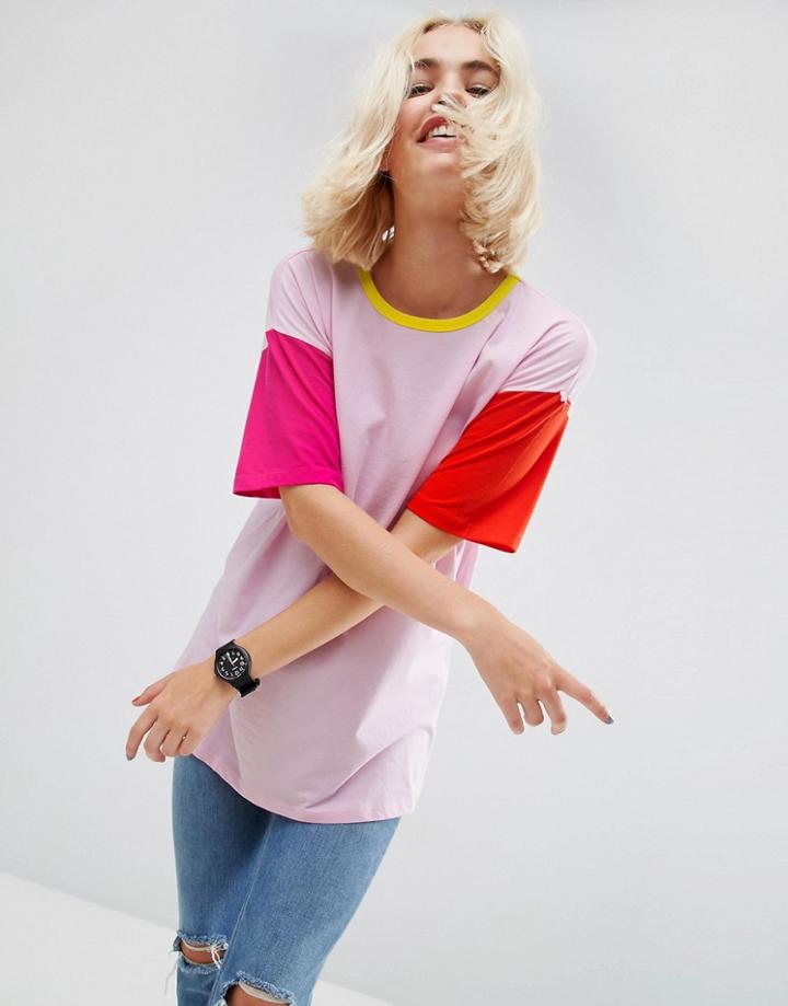 Asos T-shirt In Oversized Cutabout Color Block - Pink