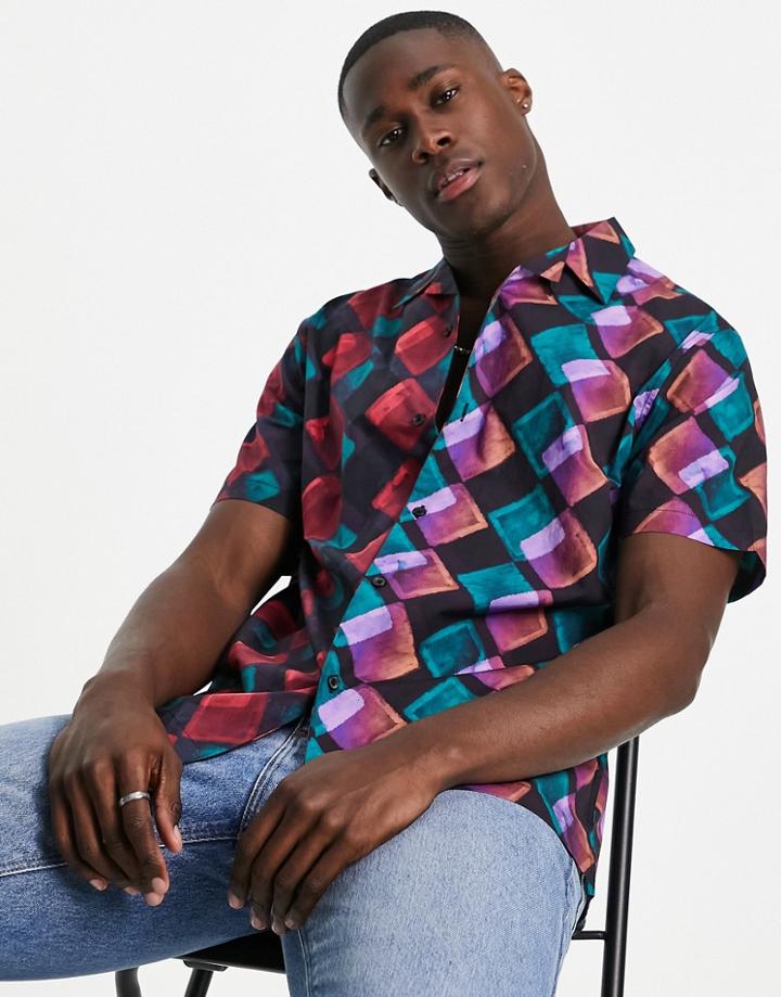 Topman Spliced Geo Print Shirt In Multi
