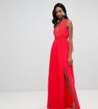Asos Design Tall Maxi Dress In Pleat With Tape Detail - Multi