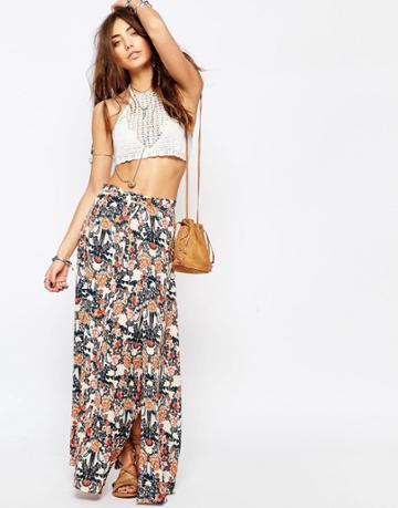 Young Bohemians Maxi Skirt With Pleat Front In Floral - Multi