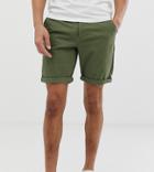 Asos Design Tall Slim Chino Shorts In Khaki - Green