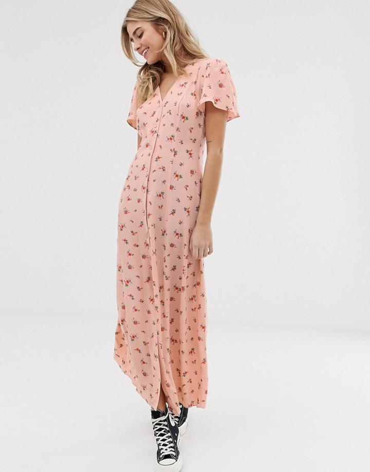 Nobody's Child Button Front Maxi Dress In Floral-pink