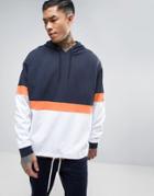 Asos Oversized Hoodie With Cut & Sew In Navy - Navy