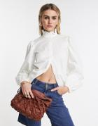 & Other Stories Organic Cotton Blend High Frill Neck Blouse In Off White