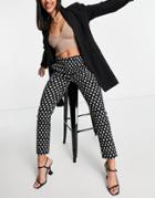 Mango Slim Leg Tailored Pants In Navy Polka Dot