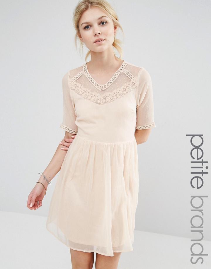 Vero Moda Petite Mesh Yoke Skater Dress - Cream Tan
