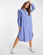 Mango Longline Shirt In Blue Stripe