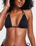 Topshop Textured Double Strap Triangle Bikini Top In Black