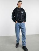 Asos Design Oversized Hoodie In Black Spray Wash With Sleeve Print