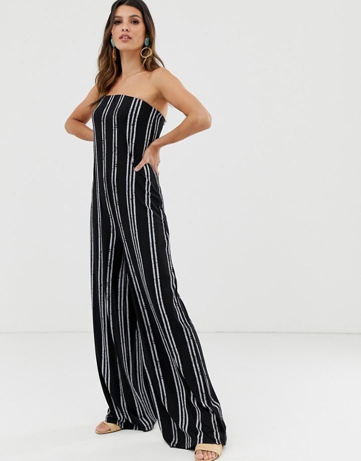 Asos Design Bandeau Jumpsuit With Wide Leg In Stripe - Multi