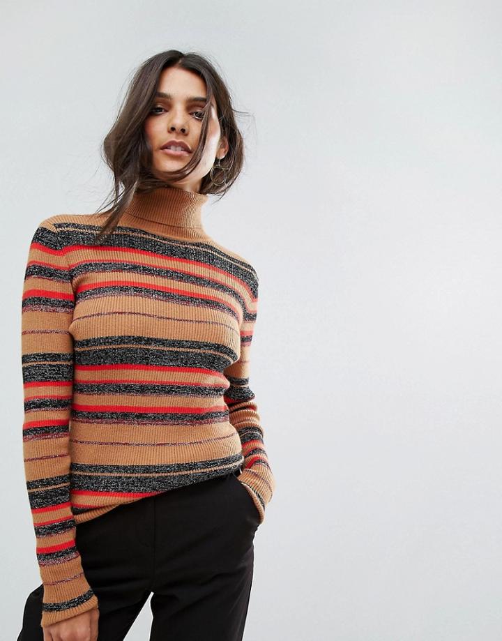 Vero Moda Striped Roll Neck Top - Beige