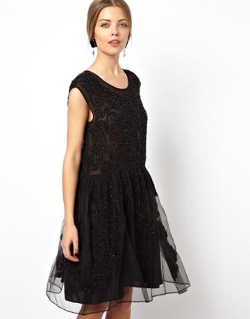Asos Black Amazing Embellished Smock Dress