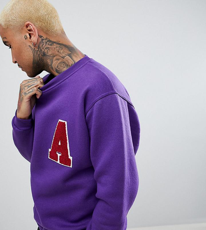 Reclaimed Vintage Inspired Sweatshirt With Collegiate Patch - Purple