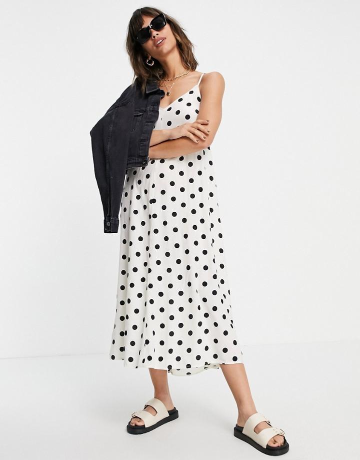 Vero Moda Maxi Cami Dress In Black And White Polka Dot-multi