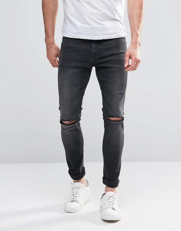 Asos Super Skinny Jeans With Knee Rips In Light Gray Wash - Gray