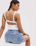 Asos Design Square Neck Knitted Cami With Open Back - White