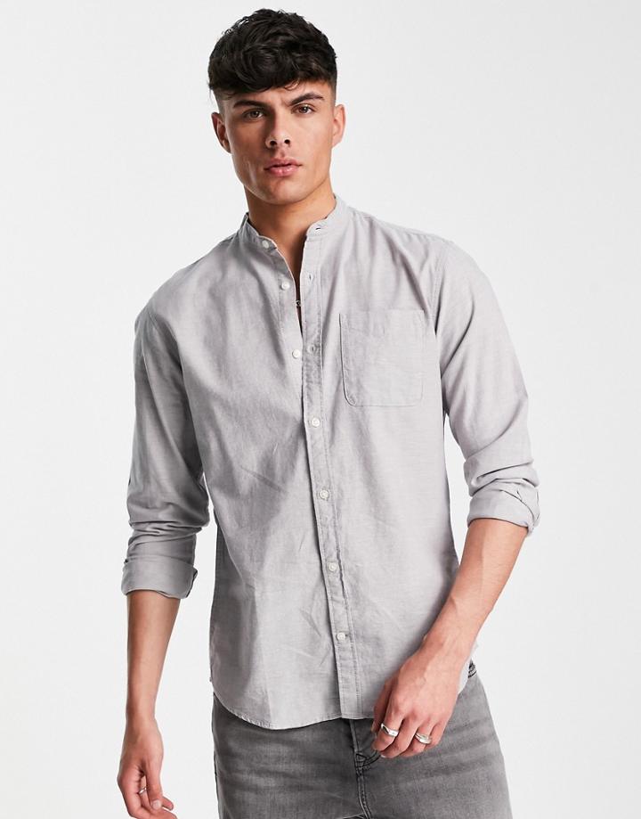 Jack & Jones Originals Grandad Oxford Shirt In Gray