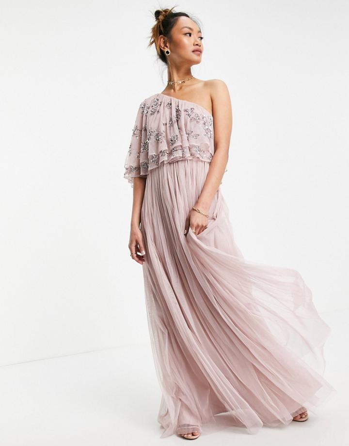 Maya Asymetirc Embellished Top Maxi Dress In Frosted Pink