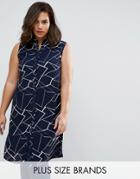Koko Plus Longline Shirt In Abstract Print - Navy