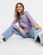 Asos Design Tiered Smock Top With Long Sleeve In Washed Lilac-purple