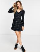 Miss Selfridge Fit & Flare Mini Dress In White Spot-black