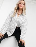 Asos Design Oversized Relaxed Cotton Dad Shirt In Black And Ivory Grid-multi