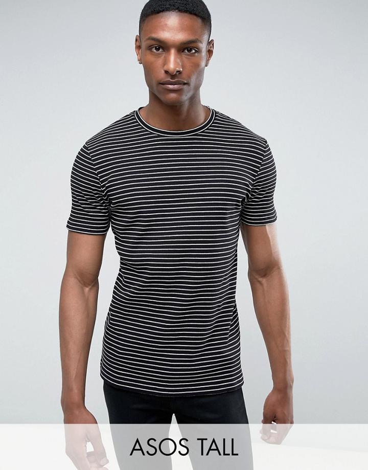 Asos Tall Longline Muscle Stripe T-shirt In Rib - Black