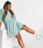 Asos Design Curve Oversized Mini Smock Dress With Dropped Waist In Rose-green