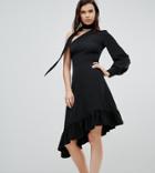 Asos Tall One Sleeve Scarf Neck Tie Midi Dress - Black