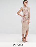 Hope & Ivy Embroidered High Neck Midi Dress In Allover Lace - Pink