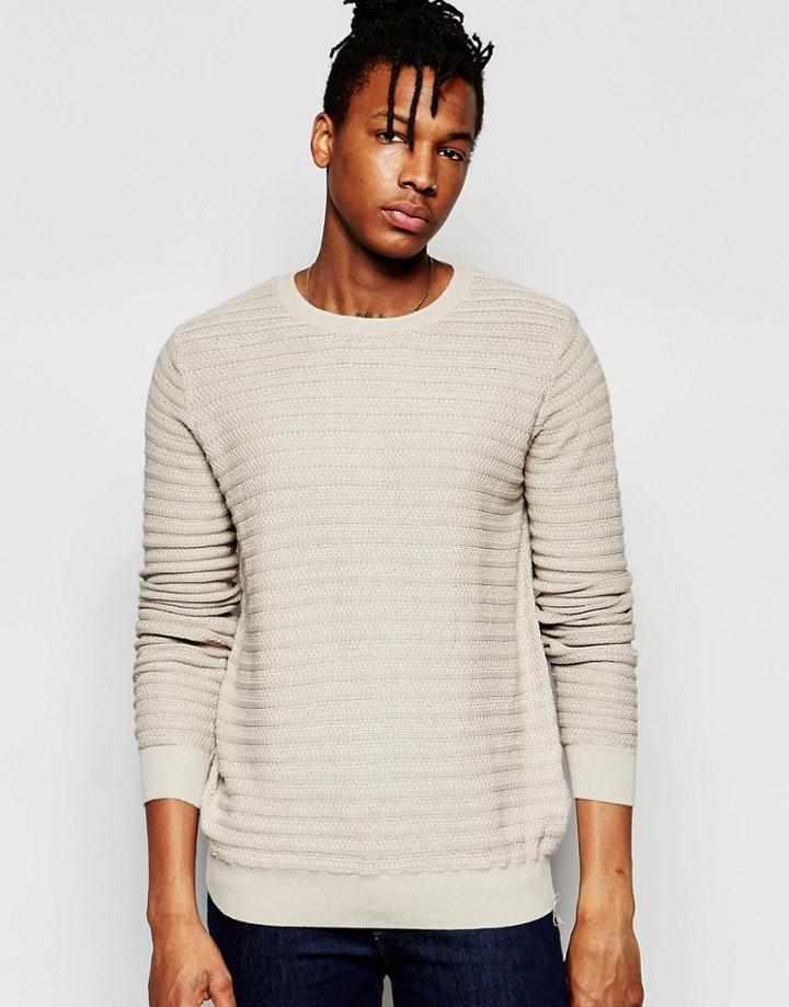 Pull & Bear Sweater In Textured Knit In Stone - Ecru