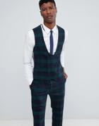 Twisted Tailor Super Skinny Waistcoat In Green Check - Green