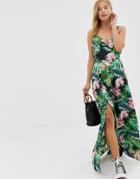 Qed London Floral Print Wrap Front Maxi Dress - Multi