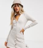 Collusion Ribbed Button-through Mini Dress In Oatmeal Heather-brown