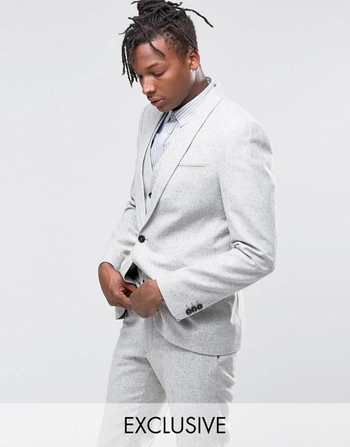 Noak Super Skinny Suit Jacket With Shawl Lapel In Fleck - Gray