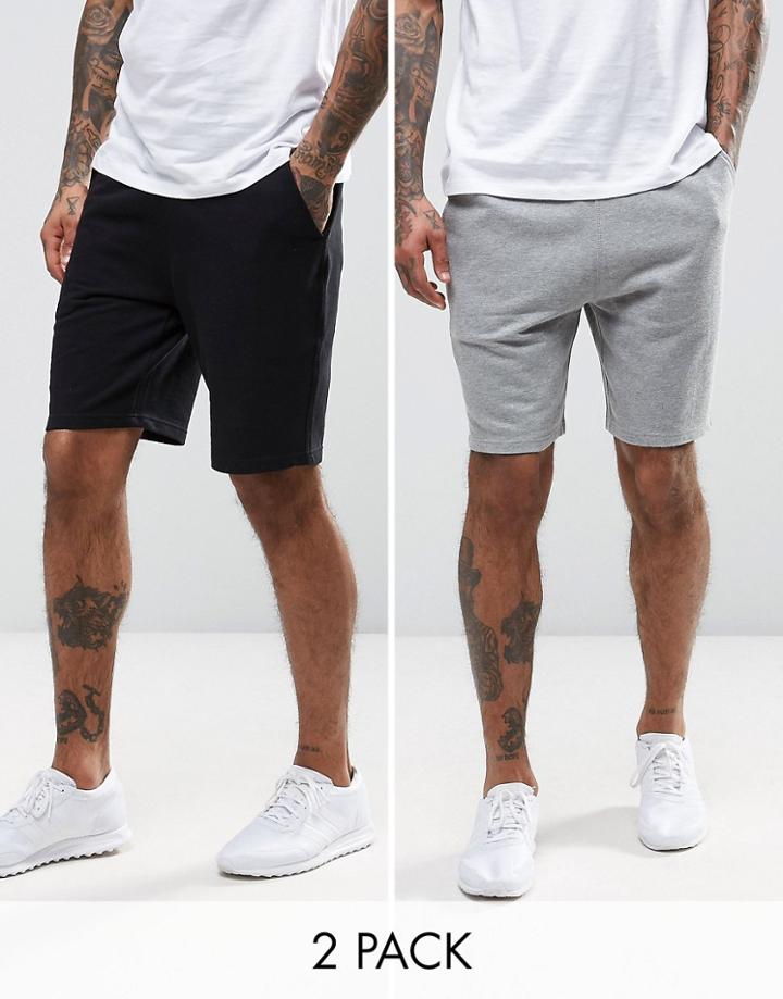 Asos Skinny Short 2 Pack Black/gray Marl Save - Multi