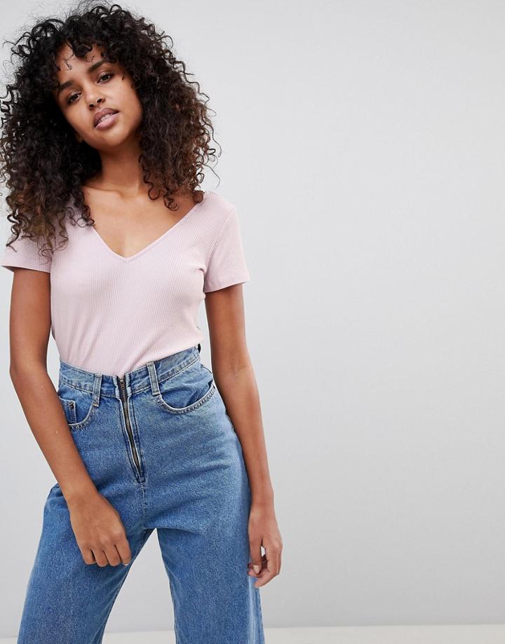 Monki V Neck Top - Pink