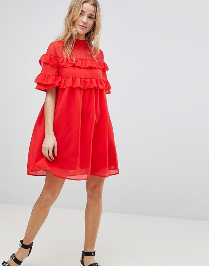 Influence Shift Dress With Frills - Red