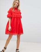 Influence Shift Dress With Frills - Red