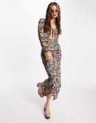 Asos Design Ruched Detail Maxi Dress In Bright Floral-multi