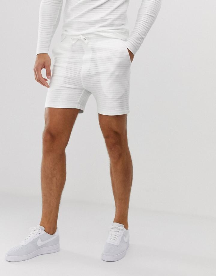 Jack & Jones Premium Ribbed Towelling Sweat Short In White - White