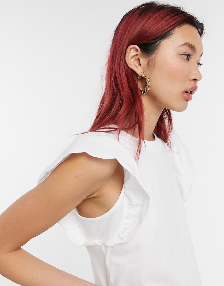 River Island Scallop Sleeve Tank Top In White