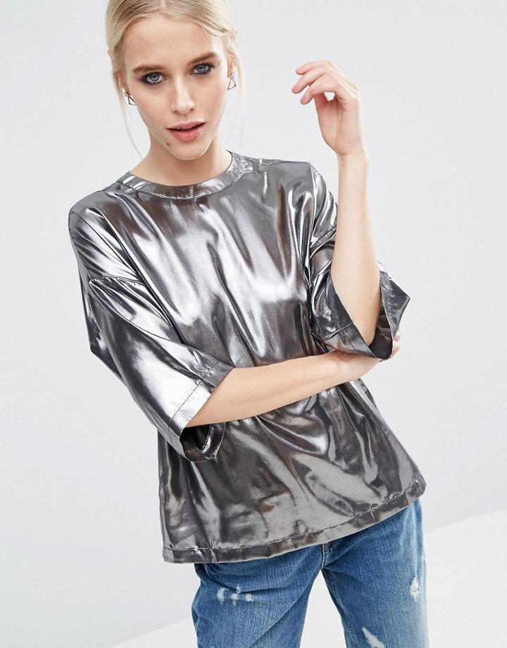 Asos T-shirt In Metallic - Silver