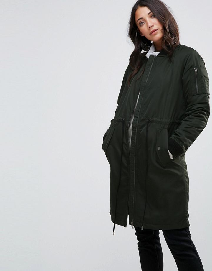 Only Ella Long Bomber Jacket - Black