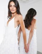 Asos Edition Afira Plunge Wedding Dress With Feather Effect Skirt-white