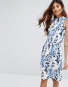 Oasis Longer Line Botanical Print High Neck Dress - Multi