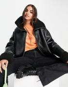 Asos Design Borg Aviator In Black