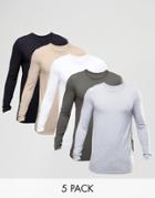 Asos Longline Muscle Long Sleeve T-shirt 5 Pack - Multi