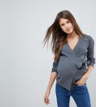Asos Maternity Wrap Sweater In Rib - Gray