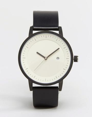 Swco Earl Leather Watch In Black - Black